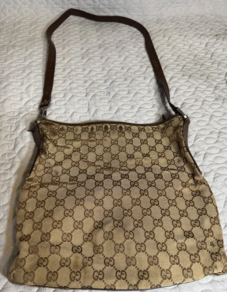 GUCCI GG Canvas Shoulder/Crossbody Beige/Brown Leather Silver Hardware W/ COA - Image 1 of 4