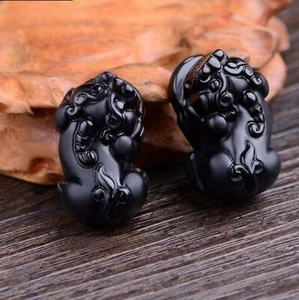 Par Natural Negro Obsidiana PIXIU Tianlu Collar Colgante Cuentas para Pulsera - Imagen 1 de 6