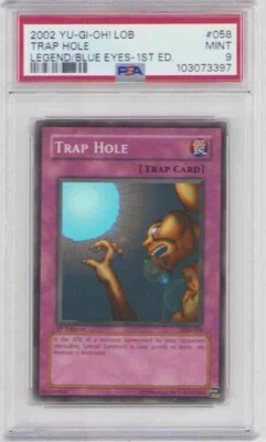 TRAP HOLE  YUGIOH 1ST EDITION HOLOFOIL #LOB-058  GRADED MINT 9 2002 - Image 1 of 2