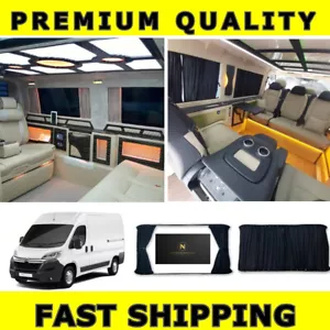 PEUGEOT BOXER FIAT DUCATO BLACKOUT CURTAINS PREMIUM QUALITY CURTAIN BLACK - Picture 1 of 8