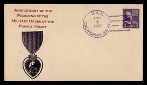 DR WHO 1946 USS CALIFORNIA NAVY SHIP PURPLE HEART ANIV GREY CACHET PREXI m14691 - Picture 1 of 2