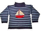 Euc Claver Roll Neck Navy And Light Blue Striped Sailboat Sweater Cotton Size 4T