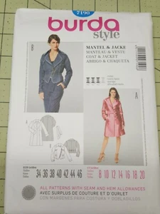 Burda Pattern 7190 Jackets and Coats Sizes 8 10 12 14 16 18 20 UNCUT - Picture 1 of 3