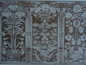 Jugendstil Lithographie Intarsien Blumen Rosen Dekorationstagebuch  - Bild 1 von 2