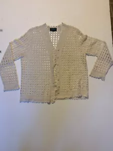 Suéter para mujer Ralph Lauren tejido a mano blanco algodón ganchillo encaje L Petite - Imagen 1 de 10