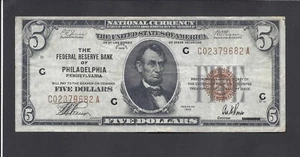 1929 $5 @ FEDERAL RESERVE BANK NOTE @ PHILADELPHIA @ - Picture 1 of 2