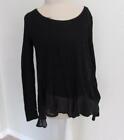 Sun And Shadow Med Black L S Semi Sheer Ruffle Bottom Romatic Sweater Knit Top