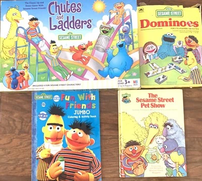 Juego Sesame Street Chutes and Ladders 2004 + libros jumbo de actividades y espectáculos de mascotas + domininos Foto 1 de 4
