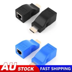 2x RJ45 4K HDMI-compatible to RJ45 Extender 30m CAT5e Cat6 Network Ethernet LAN - Picture 1 of 18