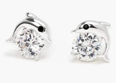 Claire’s Rhinestone Dolphin Stud Earrings Beach Vacation Birthday Christmas - Image 1 of 4