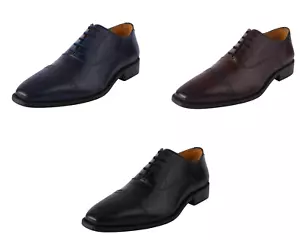 LIBERTYZENO Mens Genuine Leather Cap toe Lace up Oxford Formal Shoes for Men - Picture 1 of 26