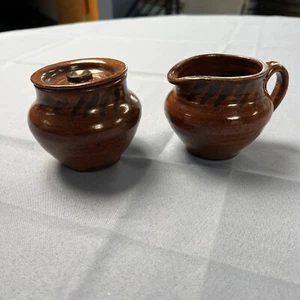 Set of 2 Creamer & Sugar Bowl w/lid JR Studio Pottery Signed - Picture 1 of 6