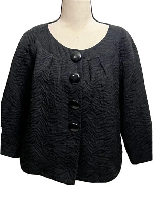 Chaqueta para mujer Michael Kors talla L/G plisada top manga 3/4 negra texturizada Foto 1 de 4