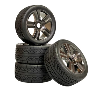 Buggy tire rim set Street with 5-star rim black-chrome 1:8 4 pieces partCore - Picture 1 of 4