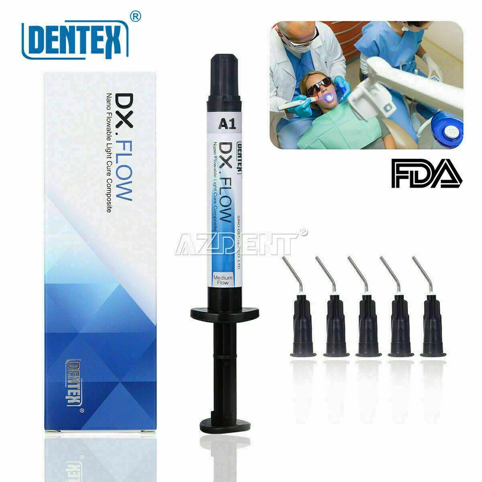 5 Pcs Dentex Dental Flowable Curing Light Composite Resin A2 Shade 2g Syringe