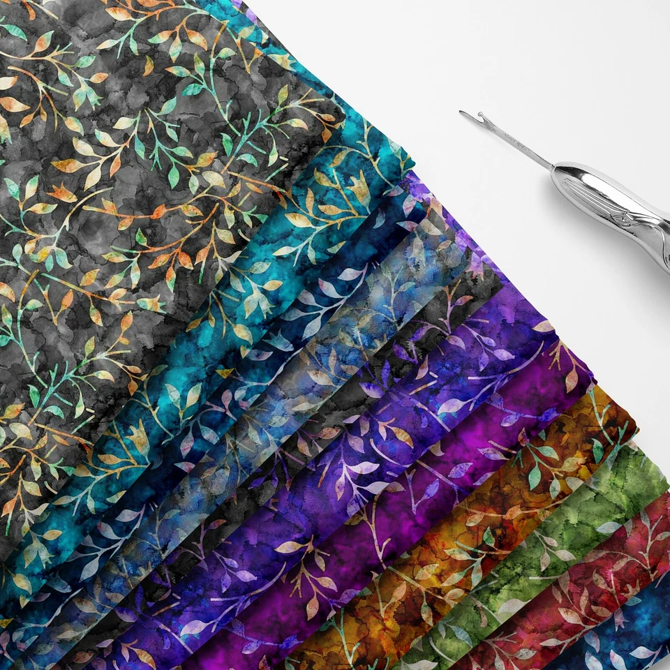 DISCOVER LIFESTYLE & FASHION FABRICS 100% Cotton Batik Trail Floral Stem Printed Children Craft Dress Sew Fabric | FQ