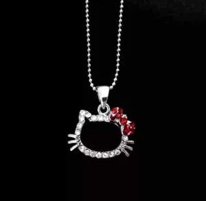 1.70Ct Round Cut Simulated Garnet Kitty Face Charm Pendant 14k White Gold Plated - Picture 1 of 10