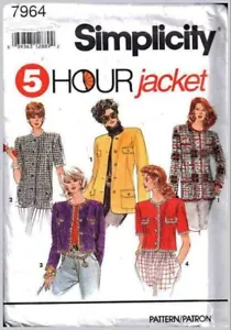 1992 5 Hour Jacket Pattern Size 8-14 Simplicity 7964 OOP - Picture 1 of 3