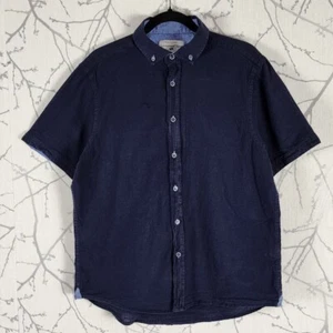 International Report Navy Linen Cotton Blend Button Front Shirt | Men's L - Picture 1 of 3