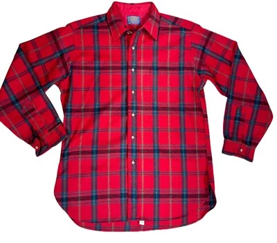 Camisa De Colección Años 60 Pendleton Roja Franela Lana a Cuadros 1 Bolsillo Grande SIN USAR Foto 1 de 4
