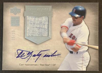Camiseta deportiva Carl YASTRZEMSKI 2005 UD Salón de la Fama Temporadas AUTO Reliquia #HFS-CY1 15/15 Foto 1 de 2