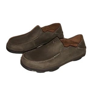 Oloukai Leather Slip-on Shoes, Men’s 10, Olive Green/Gray, Rubber Soles - Picture 1 of 12