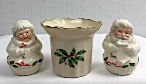 Christmas Lenox Mr. & Mrs. Claus Holiday Salt & Pepper Shakers & Candle Votive - Picture 1 of 9