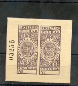 SPANISCH WESTINDIEN, EINNAHMEN F49*VF LH FACULTADE 1894 7P50c FLIEDER, PL PAAR $200 - Bild 1 von 1