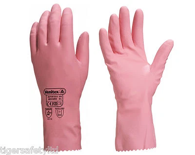 x2 Pairs Delta Plus Venitex VE210 Zephir 210 Pink Latex Rubber Gloves Marigolds