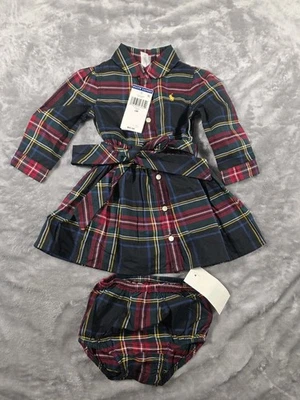 NWT Ralph Lauren Baby Plaid Cotton Belted Shirtdress & Bloomer 2pc Set 6 Months - Image 1 of 4