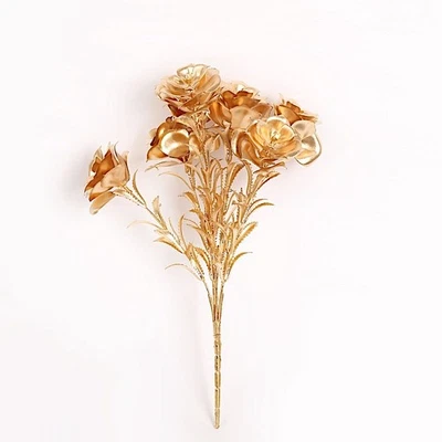 Gold 2 Metallic 17" Artificial Rose Flower Bouquets Party Events Decorations - Image 1 of 4