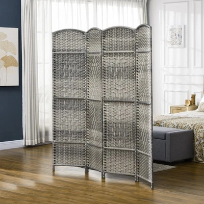4 Panel Room Divider Hand-Woven Freestanding Partition, Mixed Gray - Image 1 of 4
