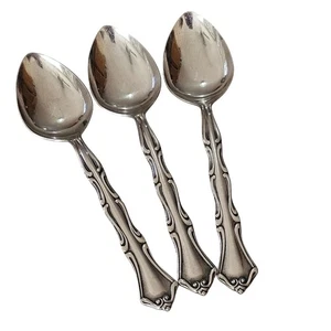 3 Northland model Soup Spoons 6-3/4" stainless 90s vtg Baroque pierced floral - Picture 1 of 11