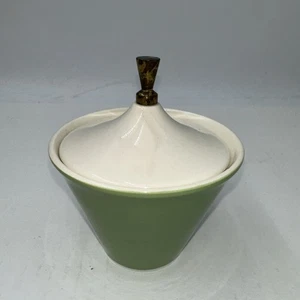 Green Sugar Bowl Atomic MCM Kitchen Decor Salem Maple Leaf W/damaged Lid G2 - Picture 1 of 6