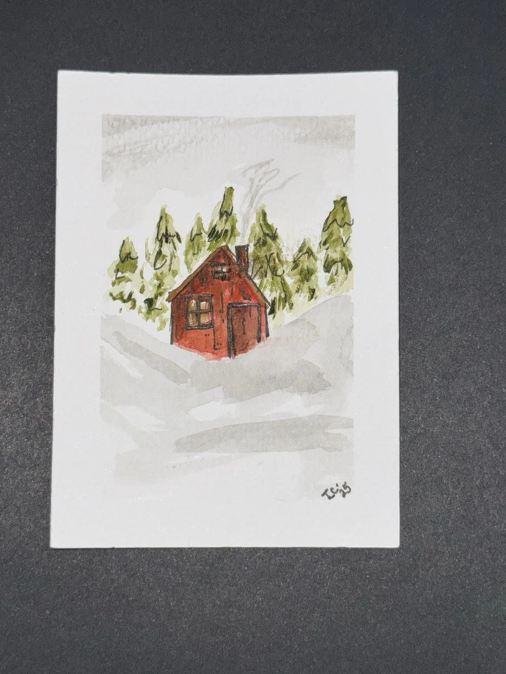 ACEO OOAK Winter Snow Landscape Watercolor Org. Art Card - Image 1 of 1