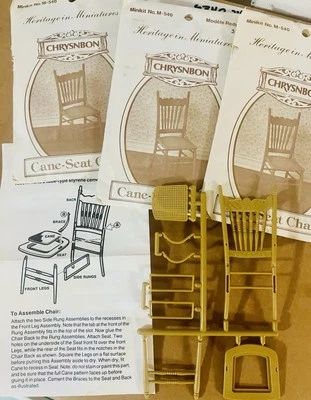 3 kits de cadeira de assento de bengala Chrysnbon escala 1:12 EUA casa de bonecas M-540 EZ você constrói novo na caixa - Imagem 1 de 4