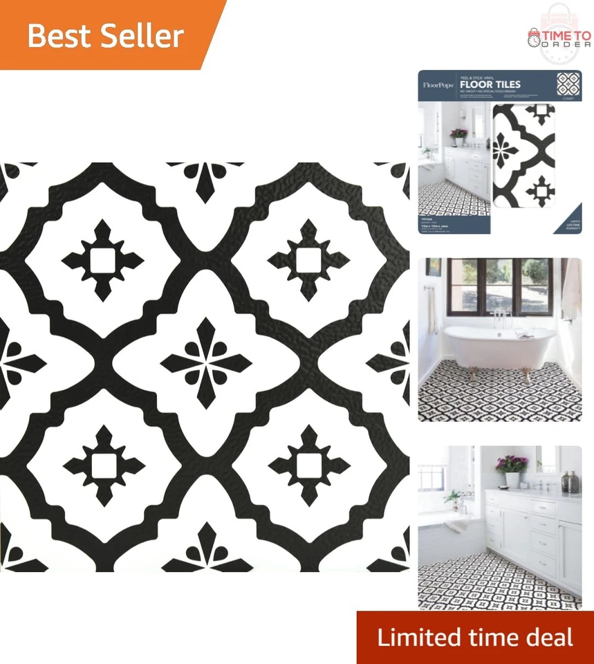 Floorpops FP2480 Comet Peel & Stick Tiles Floor Decal Black