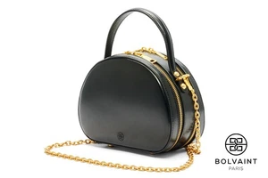 $1900 Bolvaint Bolso Bandolera Virginie Redondo Cuero Negro, Correa de Hombro Cadena Dorada - Imagen 1 de 4