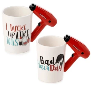 1 x 400 ml each Hair Drier with Slogan Ceramic Shaped Handle Mug Novelty Gift - Picture 1 of 10