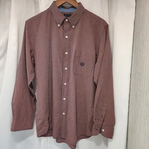 Chaps Easy Care Stretch Mens L Orange Blue Checkered Long Sleeve Button Up Shirt - Picture 1 of 4