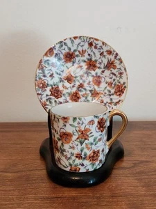 Vintage Demitasse Orange Rose Floral Cup & Saucer Hand Painted Made in Japan - Picture 1 of 13