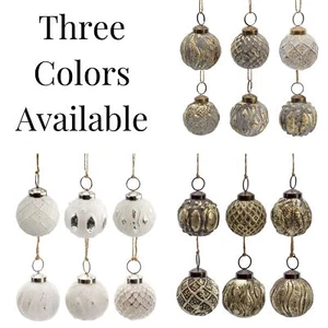 2" Farmhouse Ball Ornaments; Distressed Metal w/ Glass Christmas Decorations - Picture 1 of 31