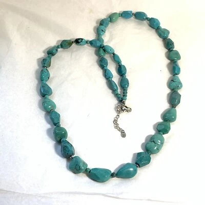 SX 925 Turquoise Nugget Faceted Bead Necklace Sterling Silver 28-30" - Image 1 of 4