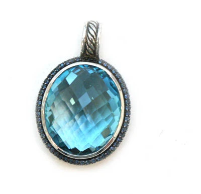 David Yurman 大号增强蓝色黄玉和蓝色蓝宝石银色椭圆形 24x20 毫米 — 第 1/4 张图片