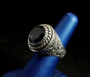 5.00 Ct Round Cut Lab Created Amethyst Men's Bishop Ring 14K White Gold Plated - Picture 1 of 6