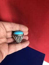 Antique Solid Silver Xtra Large Natural Turquoise Islamic Arabic Ring Rare Size