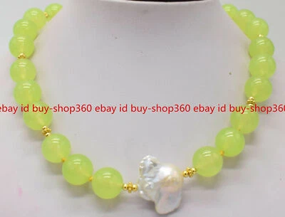 Raro collar de perlas barrocas de 15x20 mm blanco con piedras preciosas de peridoto verde manzana de 14 mm 18"" Foto 1 de 4
