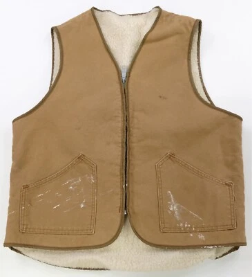 Raro Chaleco Chaqueta Vintage KEY IMPERIAL Lona Sherpa Forrado Cremallera Completa Años 90 Marrón Foto 1 de 4