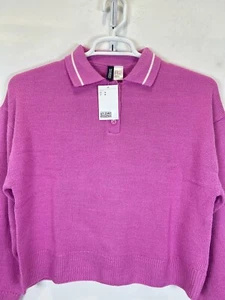 Womens Crop Pink Polo Sweater Medium NEW - Picture 1 of 4