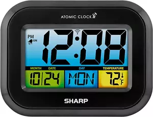 Atomic Digital Alarm Clock, Self-Setting, Battery Operated, Temp & Calendar - Picture 1 of 1